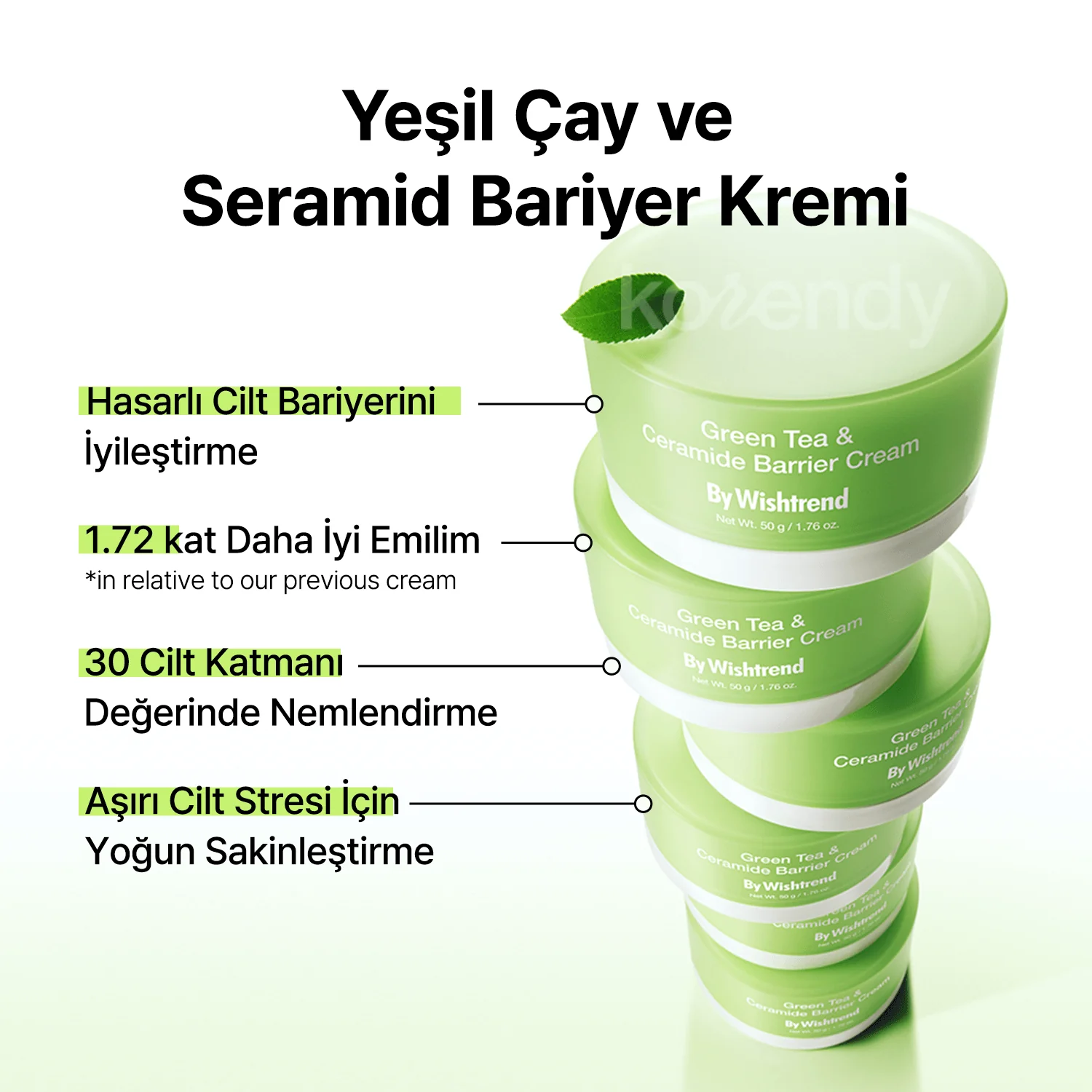 By Wishtrend - Green Tea & Ceramide Barrier Cream (Bariyer Destekleyici Yeşil Çay PDRN ve Seramid İçeren Bariyer Kremi) 50g - Image 3