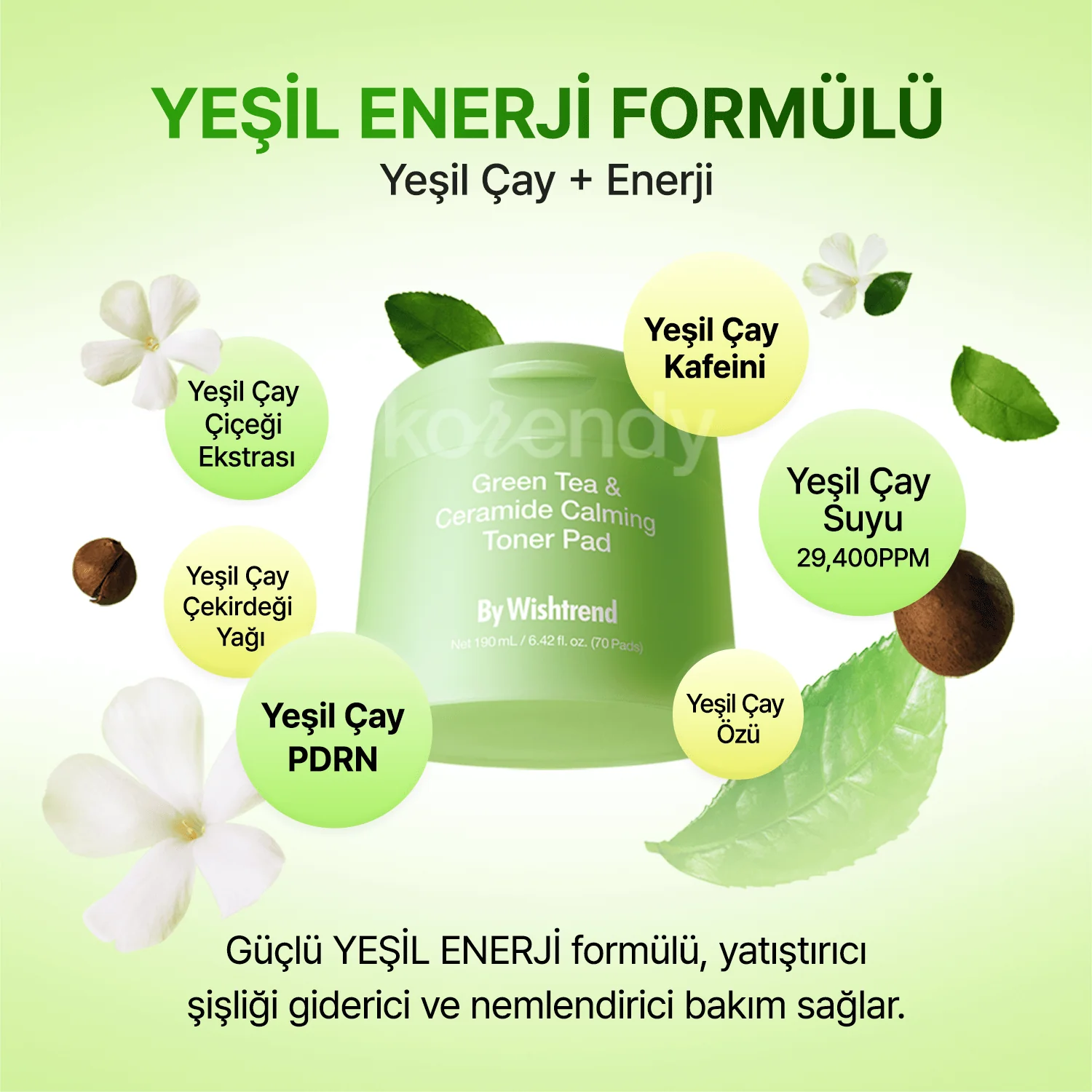 By Wishtrend - Green Tea & Ceramide Calming Toner Pad (Besleyici ve Parlatıcı Yeşil Çay & Seramidli Stres Karşıtı Tonik Ped) 190ml - Image 9