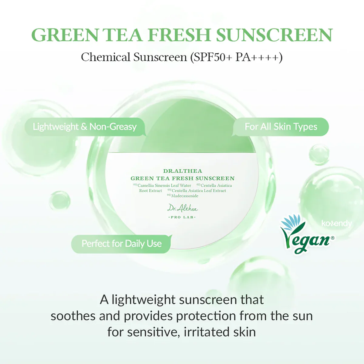 Dr. Althea - Green Tea Fresh Sunscreen (Stres Karşıtı Yeşil Çay Suyu ve 7 Tip Centella İçeren Güneş Koruyucu) 45ml - Image 3