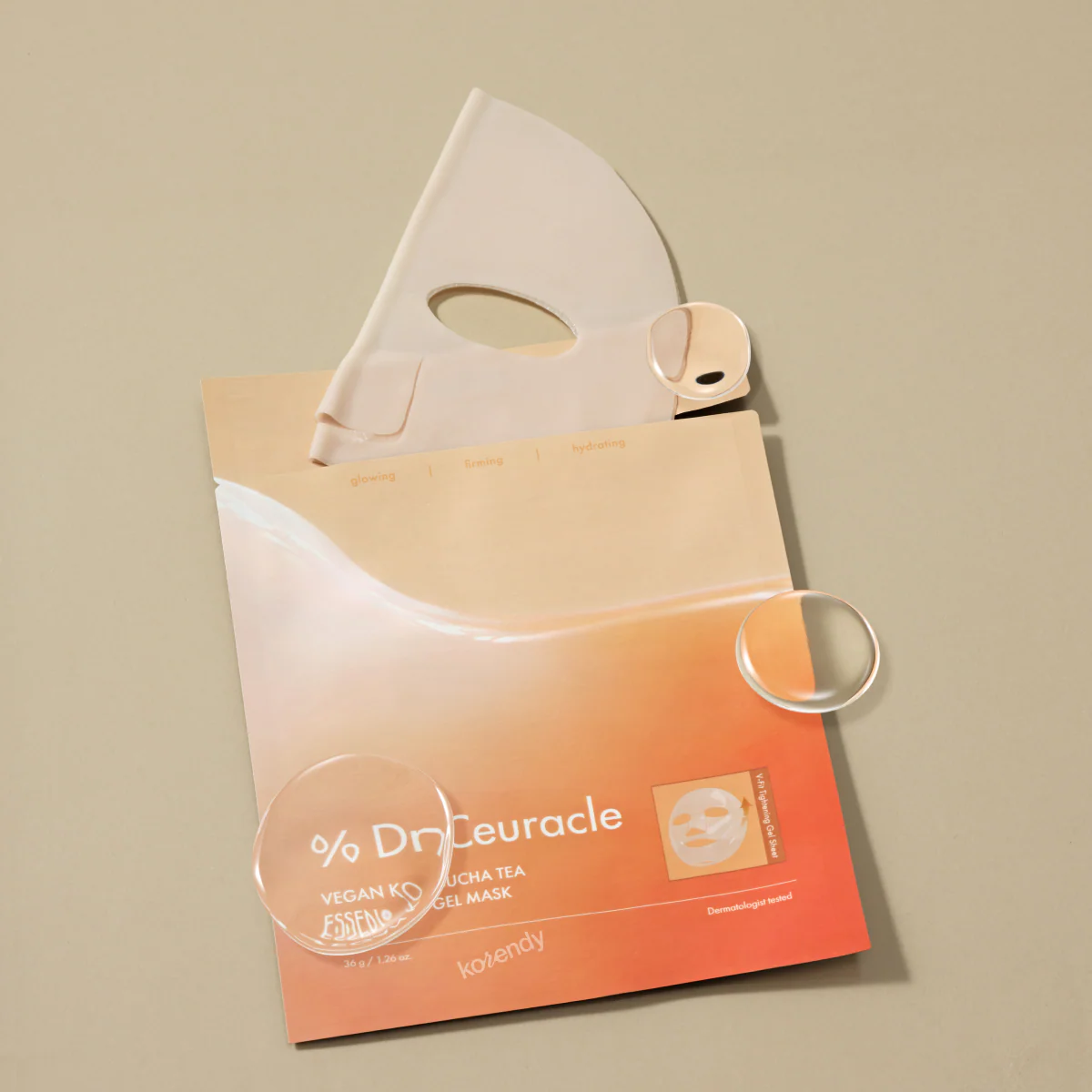 Dr.Ceuracle  - Vegan Kombucha Tea Essence In Gel Mask (Elastikiyet Koruyucu ve Parlatıcı Vegan Kombucha & Seramidli V-Şekillendirici Hidrojel Maske) 36g