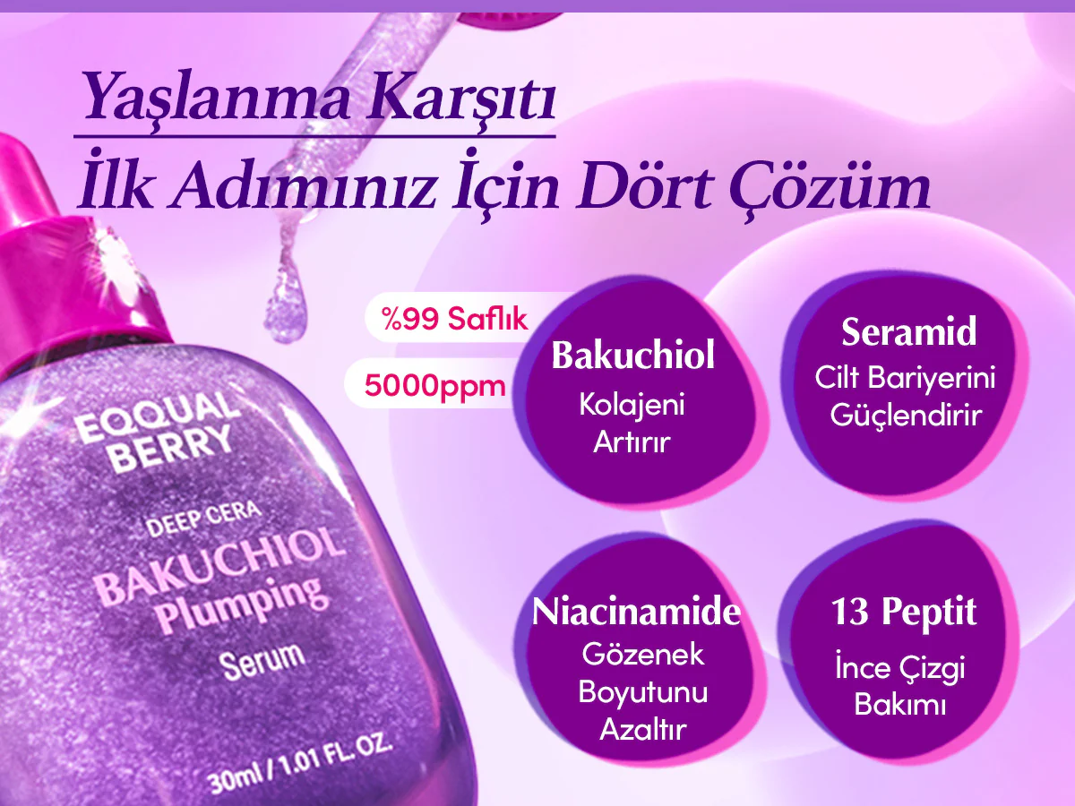 Eqqualberry - Bakuchiol Plumping Serum (Kırışıklık ve Geniş Gözenek Önleyici 13 Çeşit Peptitli Bakuchiol Serumu) 30ml (%25 İndirimli) - Image 3