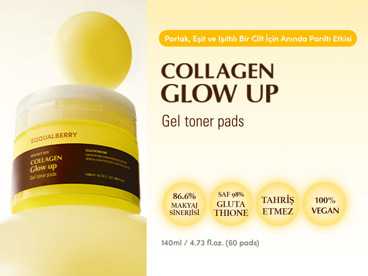 Eqqualberry - Collagen Glow Up Gel Toner 60'lı Pad (Leke Önleyici ve Parlatıcı Kolajenli Jel Ped) 140ml - Image 2
