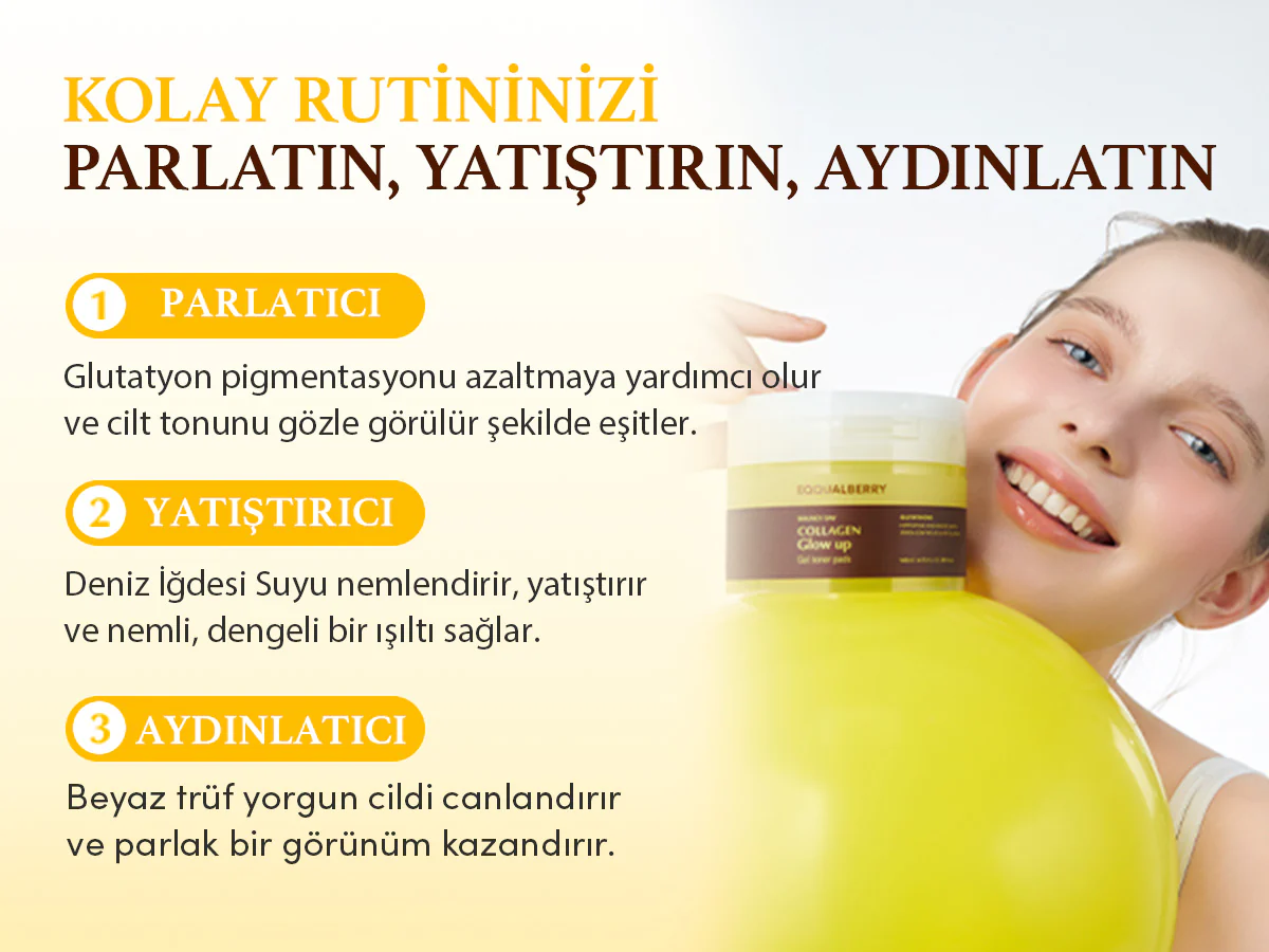 Eqqualberry - Collagen Glow Up Gel Toner 60'lı Pad (Leke Önleyici ve Parlatıcı Kolajenli Jel Ped) 140ml - Image 8