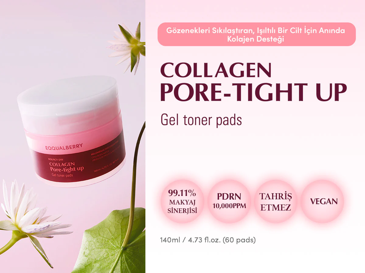 Eqqualberry - Collagen Pore Tight Up Gel Toner 60'lı Pad (Gözenek Önleyici ve Elastikiyet Koruyucu Kolajenli Jel Ped) 140ml - Image 2