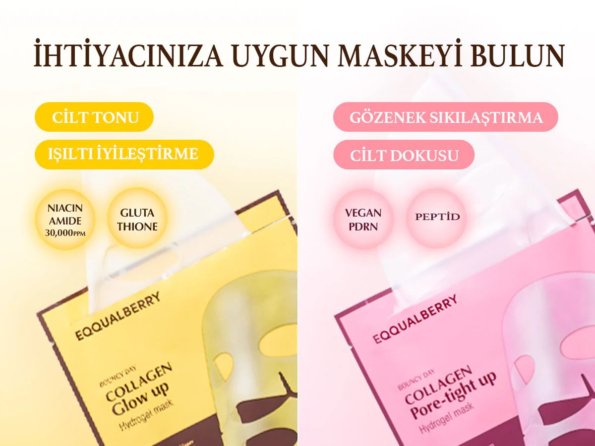 Eqqualberry - Collagen Pore Tight Up Hydrogel Mask (4'lü) (Geniş Gözenek ve Kırışıklık Önleyici 13 Farklı Peptitli Kolajenli Şeffaflaşan Maske) - Image 11