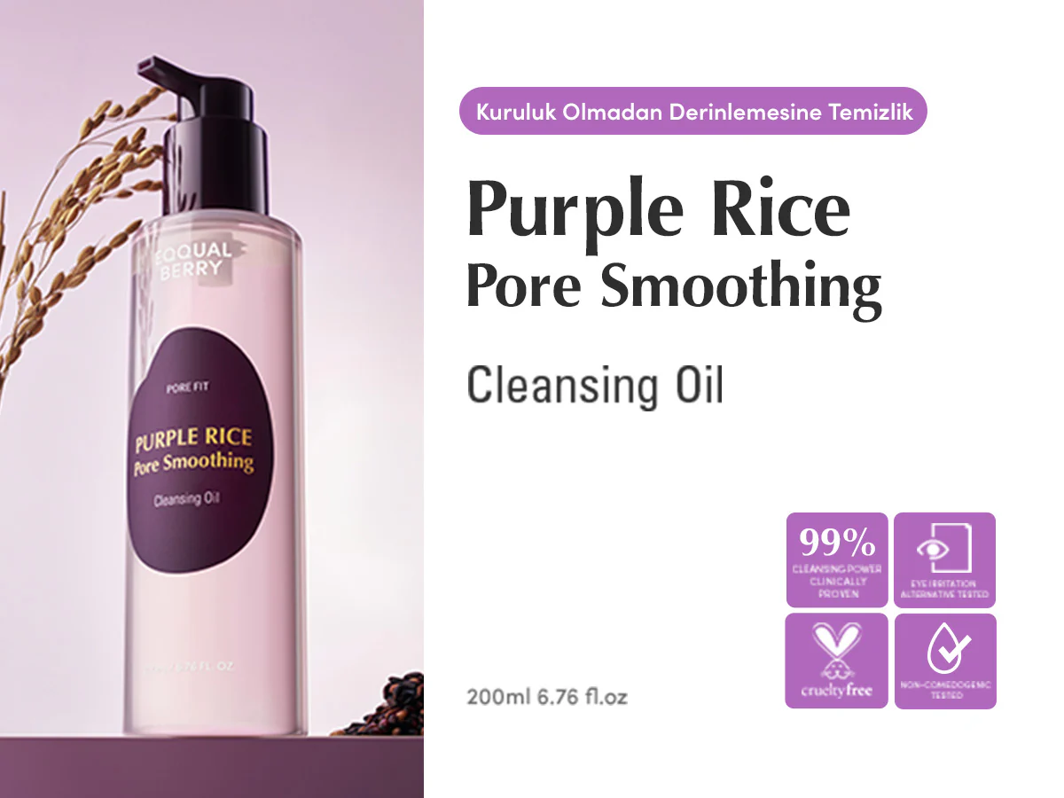 Eqqualberry - Purple Rice Pore Smoothing Cleansing Oil (Siyah Nokta Önleyici Gözenek Arındırıcı Mor Pirinçli Temizleyici Yağ) 200ml - Image 2