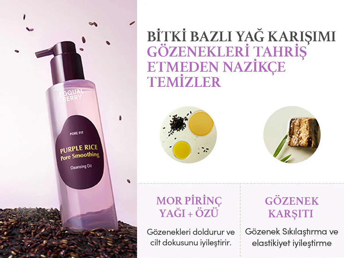 Eqqualberry - Purple Rice Pore Smoothing Cleansing Oil (Siyah Nokta Önleyici Gözenek Arındırıcı Mor Pirinçli Temizleyici Yağ) 200ml - Image 6