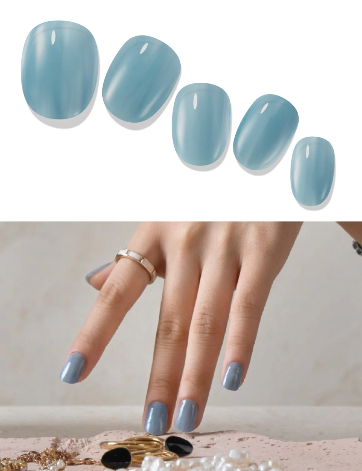 Gelato Factory - Solar Cured Gel Nail #NB*010 Horizon Blue * Jel Oje Bantı Takma Tırnak 26'lı EL için