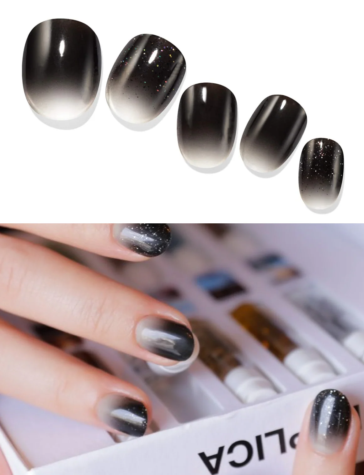 Gelato Factory - Solar Cured Gel Nail #ND*001 Black Swan * Jel Oje Bantı Takma Tırnak 26'lı EL için