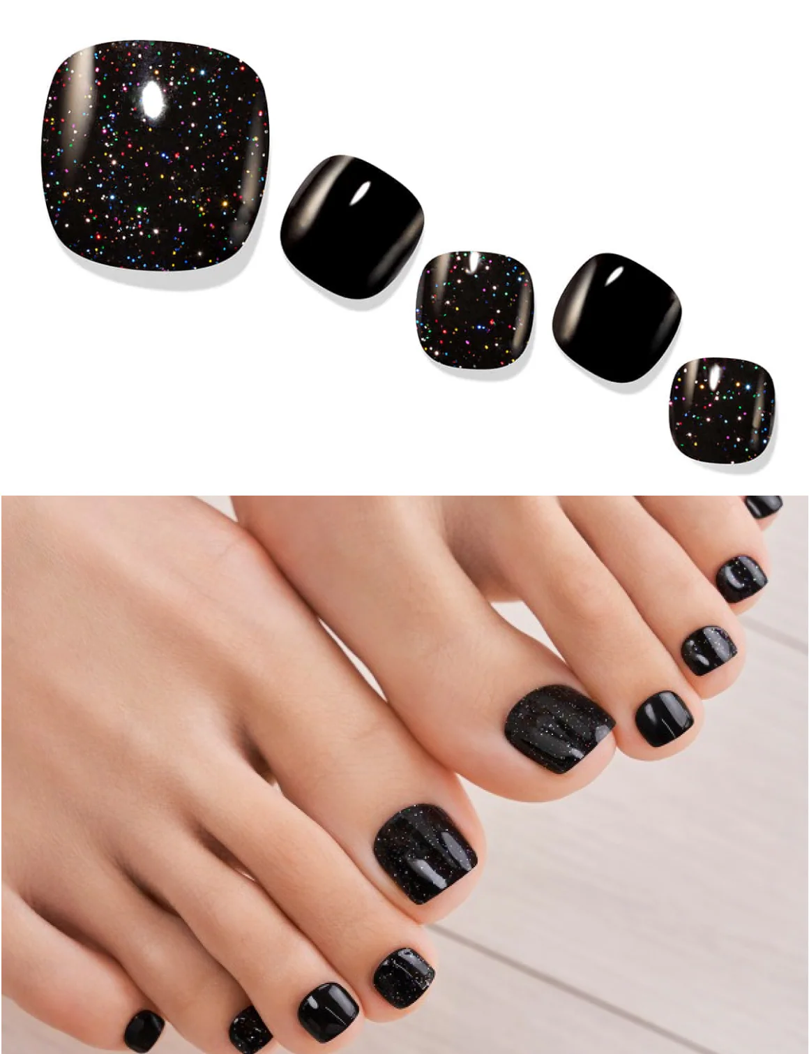 Gelato Factory - Solar Cured Gel Pedi #PB*001 Opal Black * Jel Oje Bantı Takma Tırnak 30'lu AYAK için