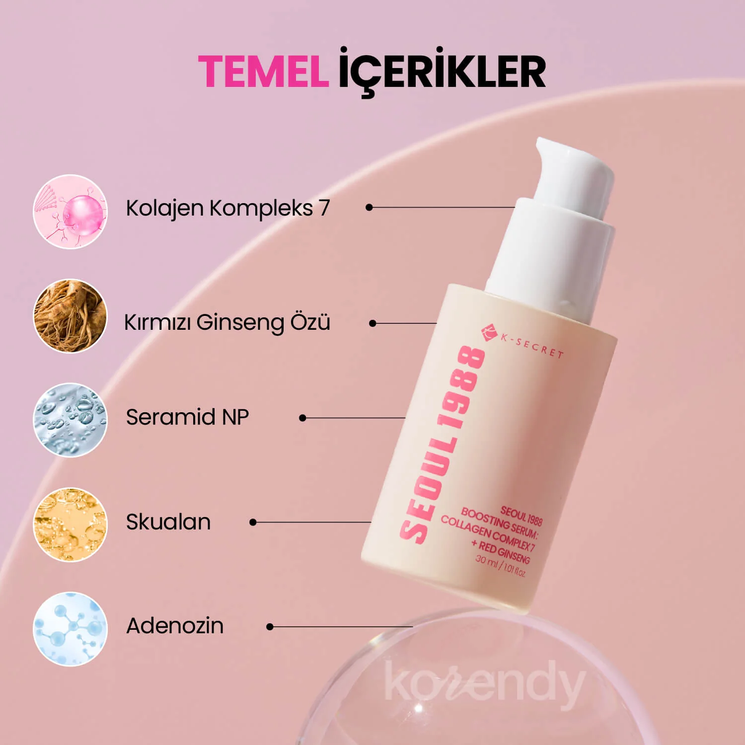 K-Secret - Seoul 1988 Boosting Serum: Collagen Complex 7 + Red Ginseng (Kırışıklık Önleyici Nemle Dolgunluk Verici 7 Tip Kolajen ve Kırmızı Ginsengli Serum) 30ml - Image 4