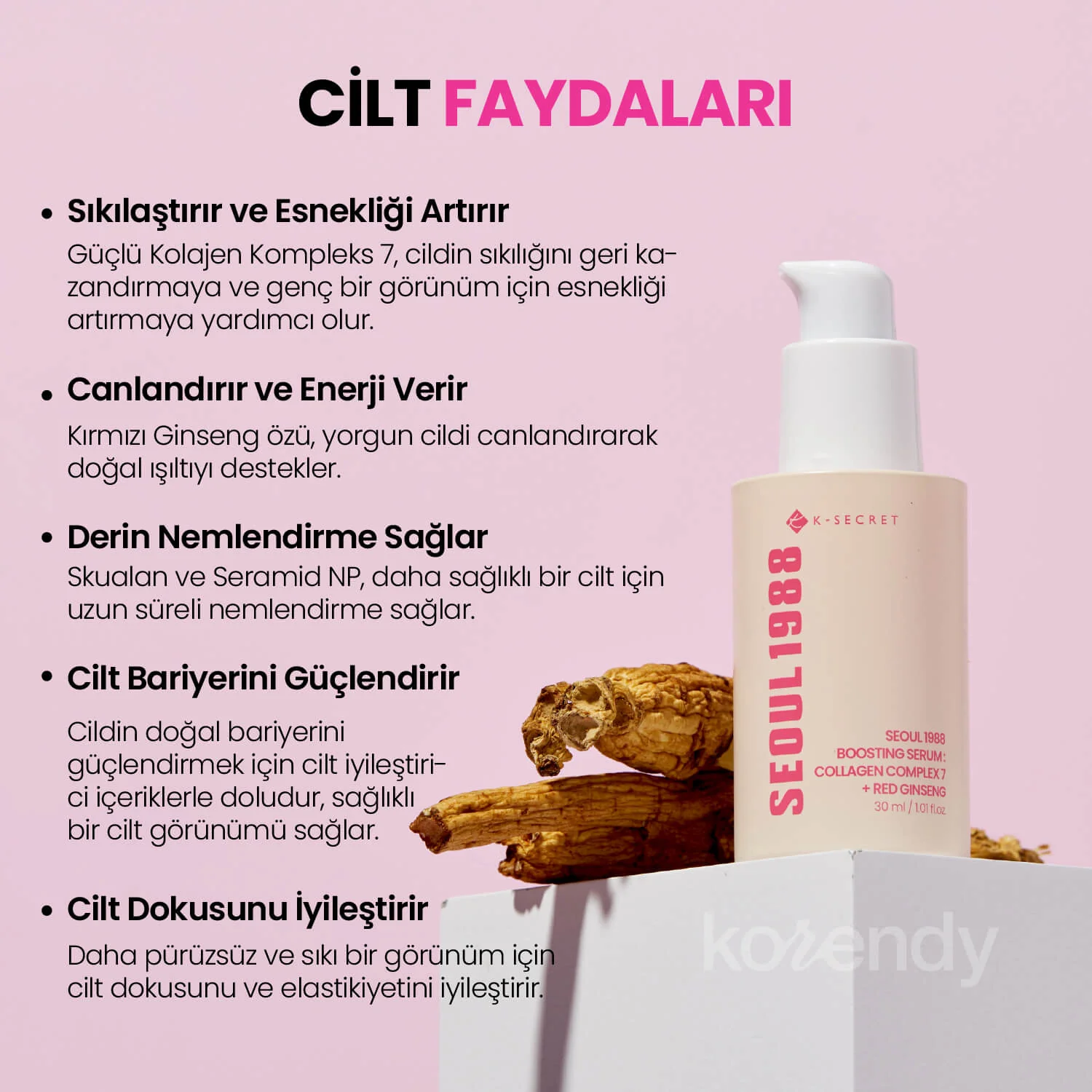 K-Secret - Seoul 1988 Boosting Serum: Collagen Complex 7 + Red Ginseng (Kırışıklık Önleyici Nemle Dolgunluk Verici 7 Tip Kolajen ve Kırmızı Ginsengli Serum) 30ml - Image 5