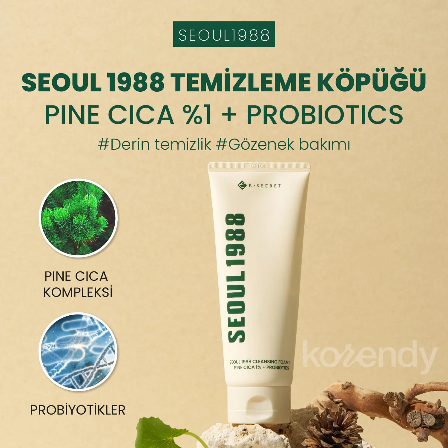 K-Secret - SEOUL 1988 Cleansing Foam Pine Cica 1% + Probiotics  (Siyah & Beyaz Nokta Önleyici ve Stres Karşıtı Çam Cica Özlü Köpük Temizleyici) 150ml - Image 2