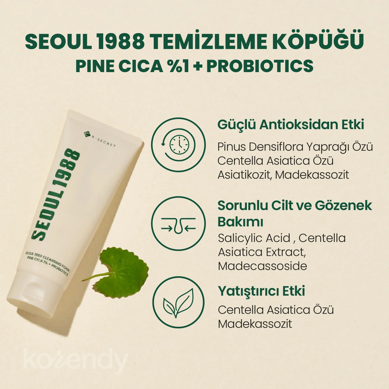 K-Secret - SEOUL 1988 Cleansing Foam Pine Cica 1% + Probiotics  (Siyah & Beyaz Nokta Önleyici ve Stres Karşıtı Çam Cica Özlü Köpük Temizleyici) 150ml - Image 4