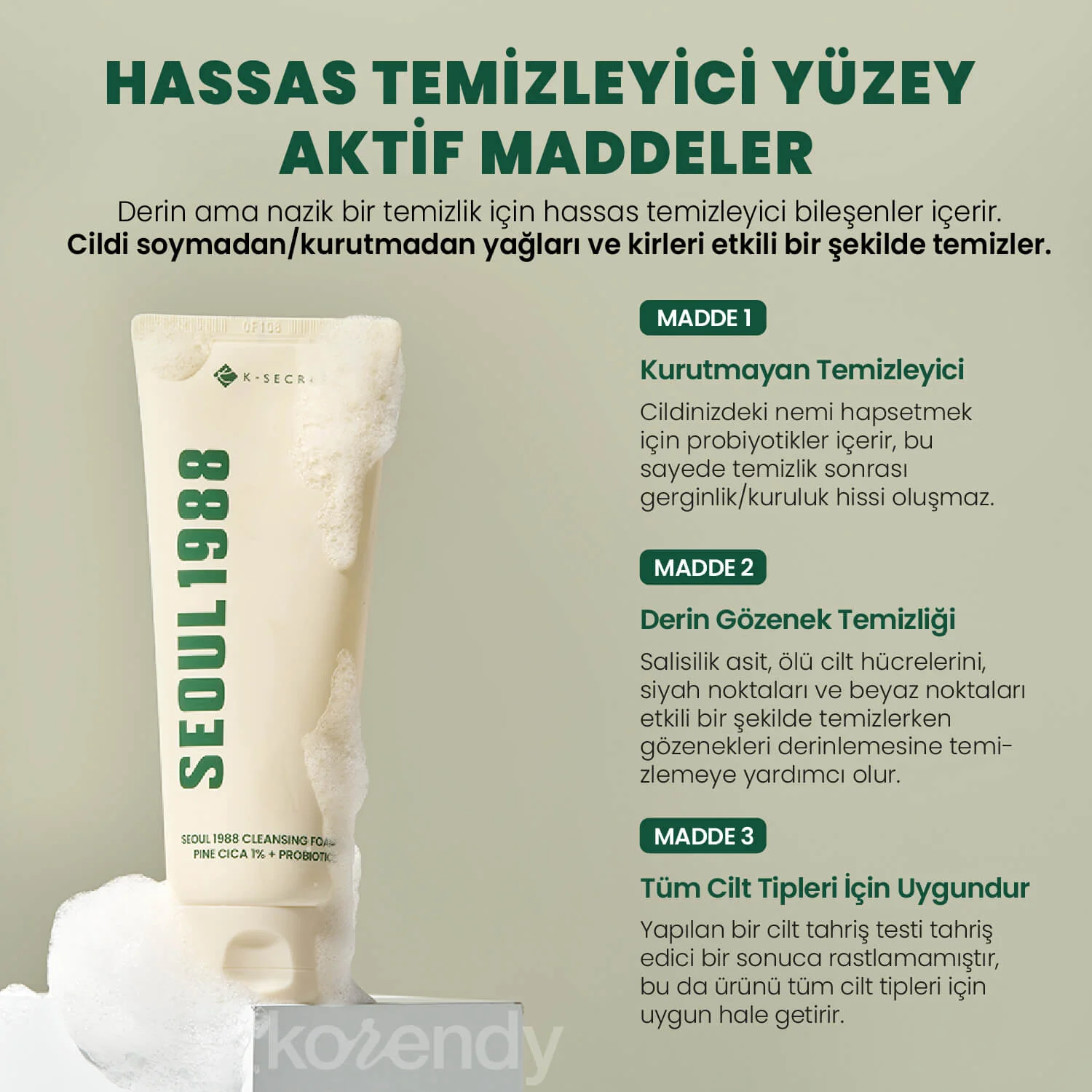 K-Secret - SEOUL 1988 Cleansing Foam Pine Cica 1% + Probiotics  (Siyah & Beyaz Nokta Önleyici ve Stres Karşıtı Çam Cica Özlü Köpük Temizleyici) 150ml - Image 7