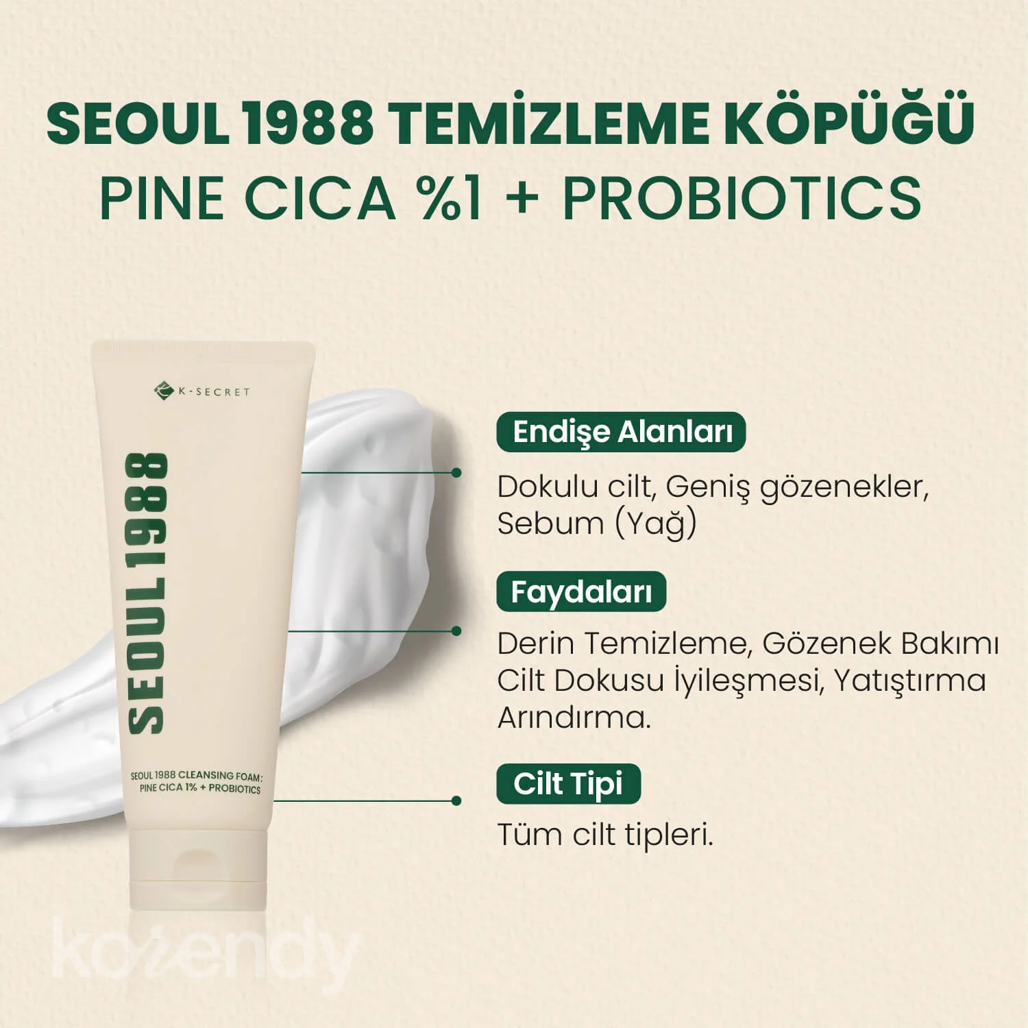 K-Secret - SEOUL 1988 Cleansing Foam Pine Cica 1% + Probiotics  (Siyah & Beyaz Nokta Önleyici ve Stres Karşıtı Çam Cica Özlü Köpük Temizleyici) 150ml - Image 9