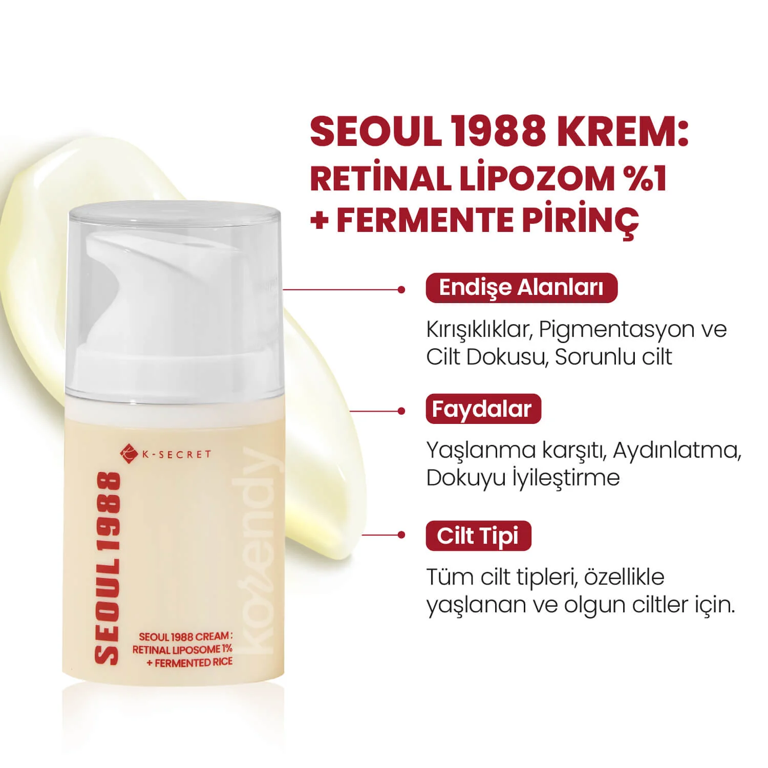 K-Secret - SEOUL 1988 Cream Retinal Liposome 1% + Fermented Rice (Kırışıklık & Leke Önleyici Pürüz Engelleyici %1 Retinalli Pirinç Fermentli Krem) 50ml - Image 3
