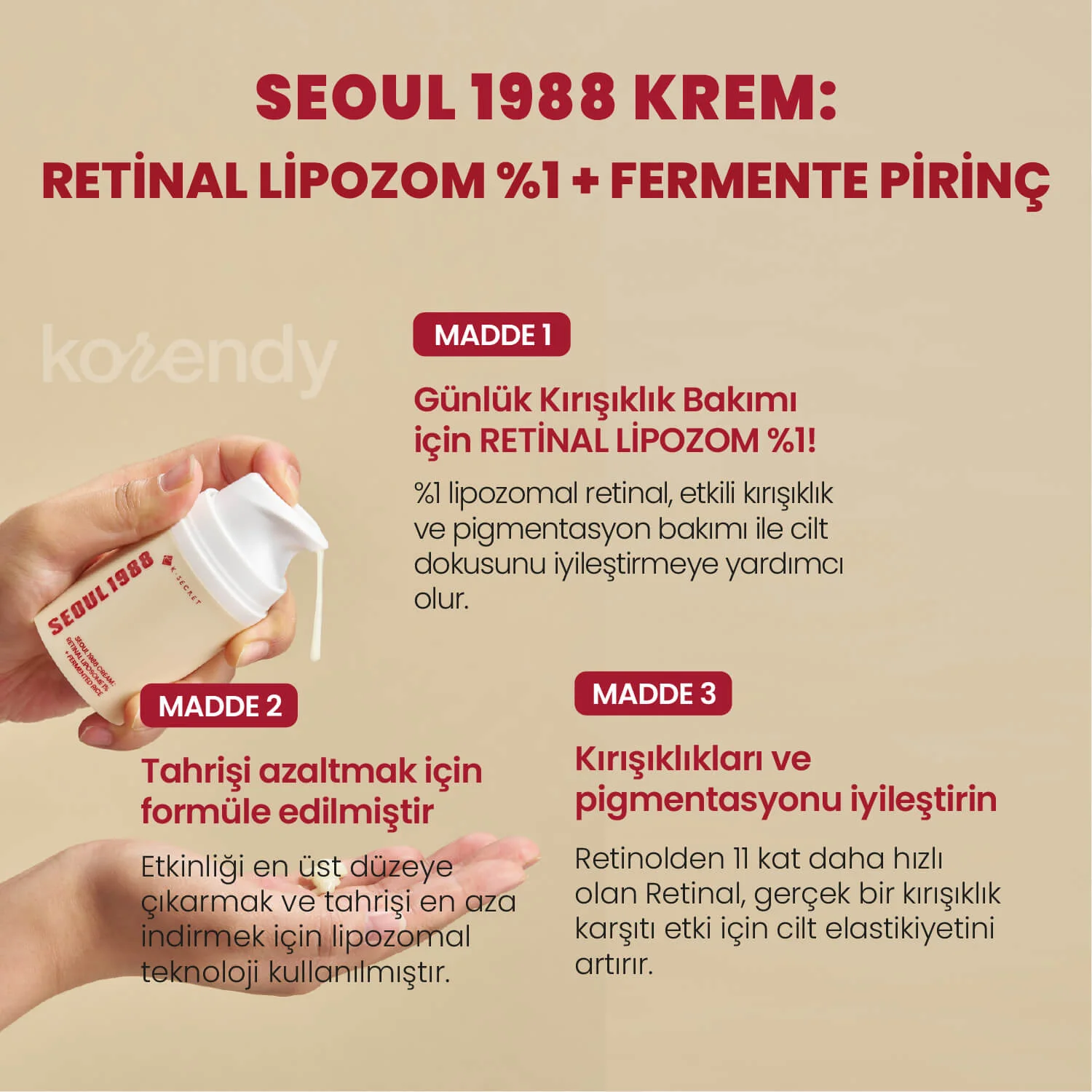K-Secret - SEOUL 1988 Cream Retinal Liposome 1% + Fermented Rice (Kırışıklık & Leke Önleyici Pürüz Engelleyici %1 Retinalli Pirinç Fermentli Krem) 50ml - Image 8