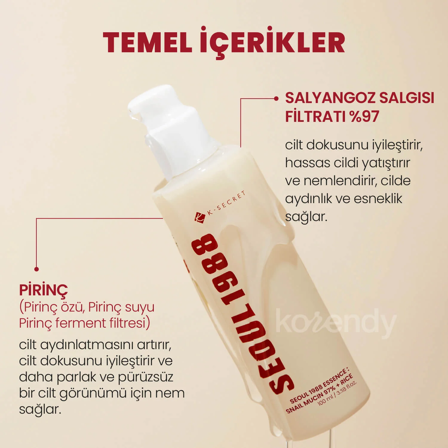 K-Secret - SEOUL 1988 Essence  Snail Mucin 97% + Rice (Besleyici ve Parlaklık Veren %97 Salyangoz Müsini ve 3 Çeşit Pirinç Özlü Esans) 100ml - Image 5