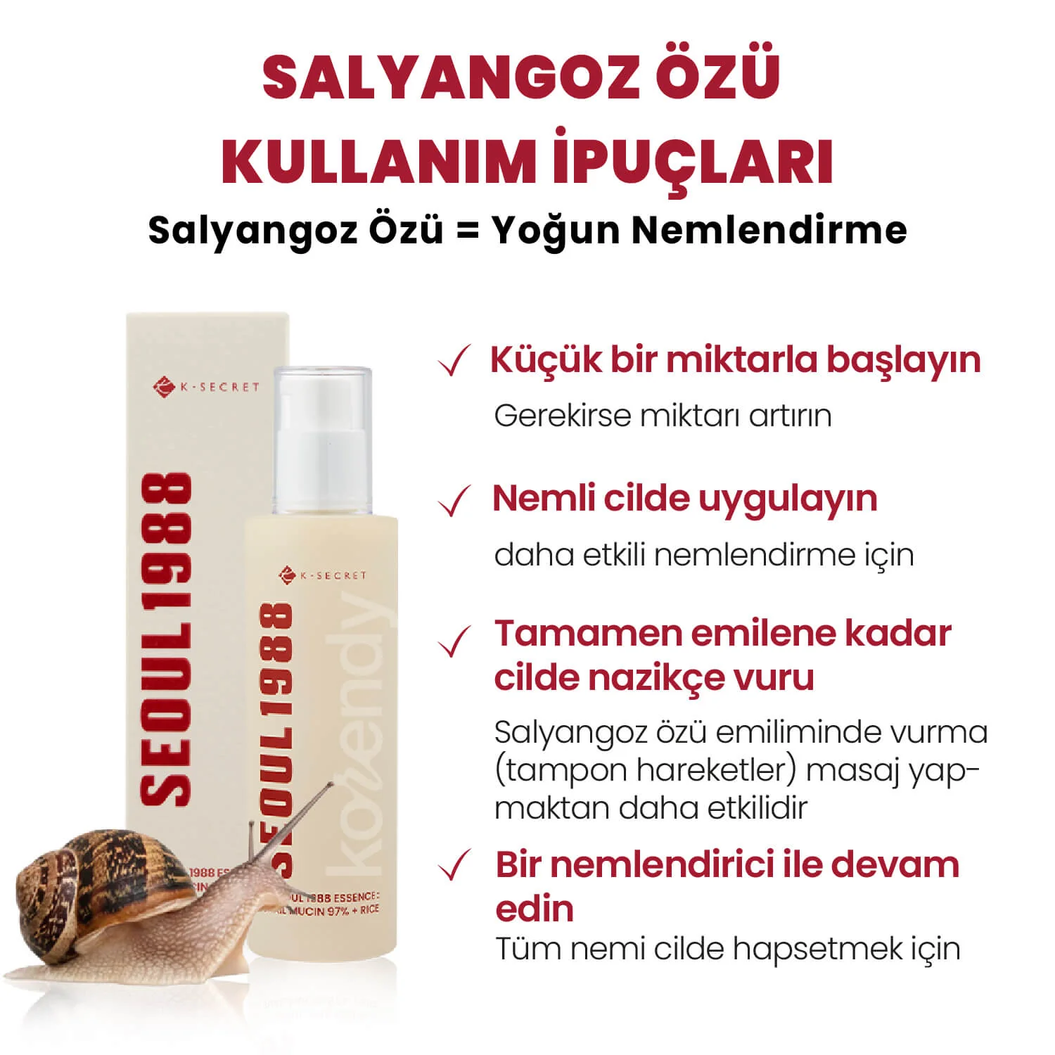 K-Secret - SEOUL 1988 Essence  Snail Mucin 97% + Rice (Besleyici ve Parlaklık Veren %97 Salyangoz Müsini ve 3 Çeşit Pirinç Özlü Esans) 100ml - Image 8