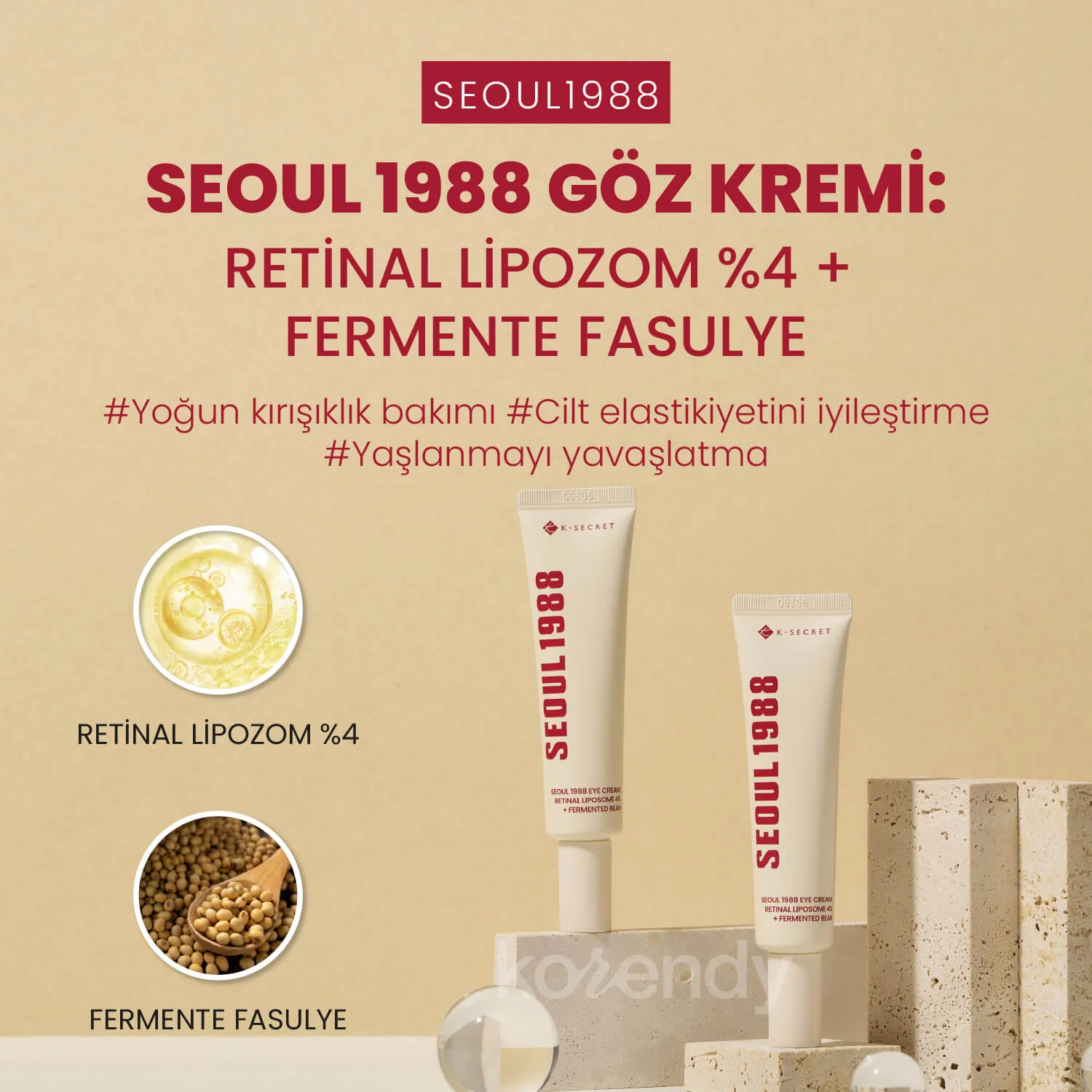 K-Secret - SEOUL 1988 Eye Cream Retinal Liposome 4% + Fermented Bean (İnce Çizgi Önleyici ve Elastikiyet Koruyucu 3 Peptitli ve Retinalli Göz Kremi) 30ml - Image 2