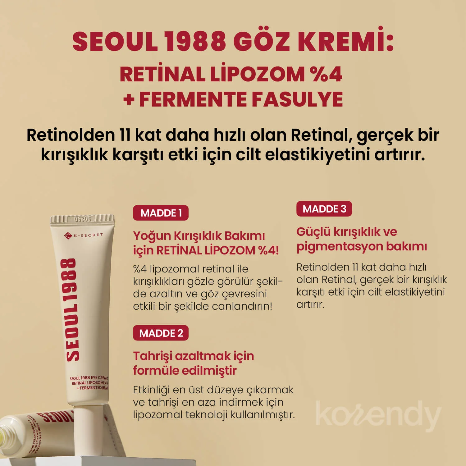 K-Secret - SEOUL 1988 Eye Cream Retinal Liposome 4% + Fermented Bean (İnce Çizgi Önleyici ve Elastikiyet Koruyucu 3 Peptitli ve Retinalli Göz Kremi) 30ml - Image 8