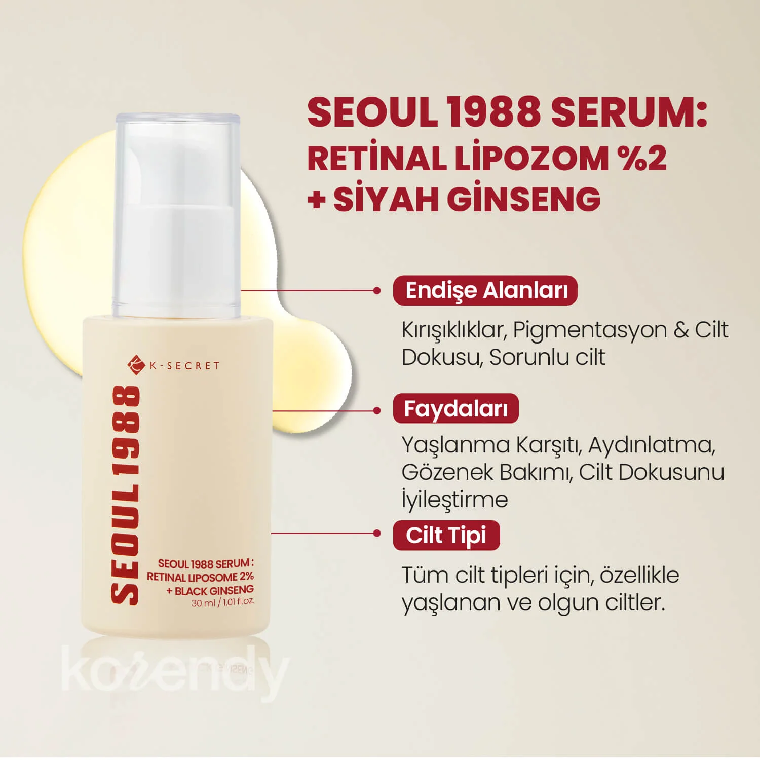 K-Secret - SEOUL 1988 Serum Retinal Liposome 2% + Black Ginseng (İnce Çizgi & Leke Karşıtı Pürüz Önleyici %2 Retinal Lipozom + Siyah Ginsengli Serum) 30ml - Image 3