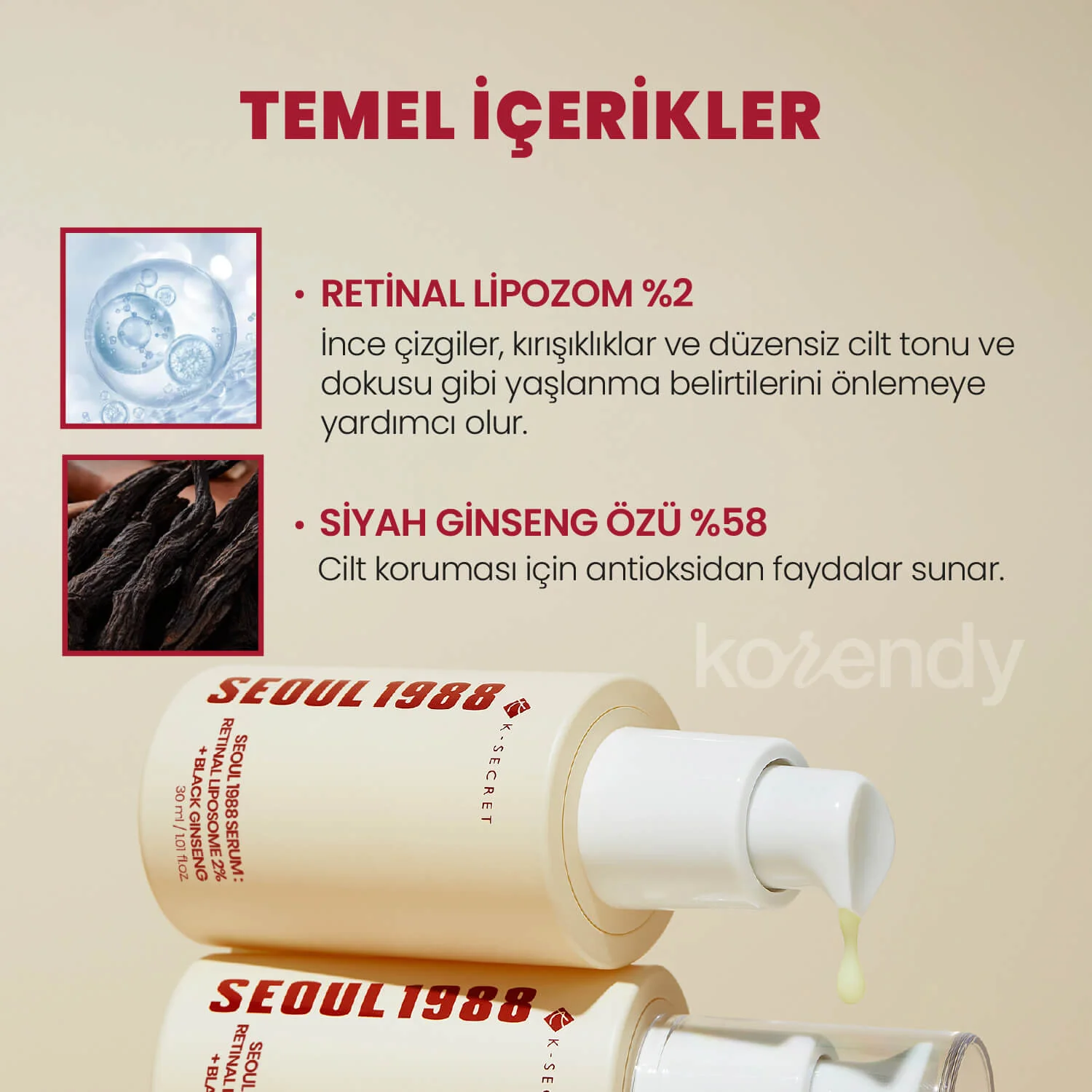K-Secret - SEOUL 1988 Serum Retinal Liposome 2% + Black Ginseng (İnce Çizgi & Leke Karşıtı Pürüz Önleyici %2 Retinal Lipozom + Siyah Ginsengli Serum) 30ml - Image 5