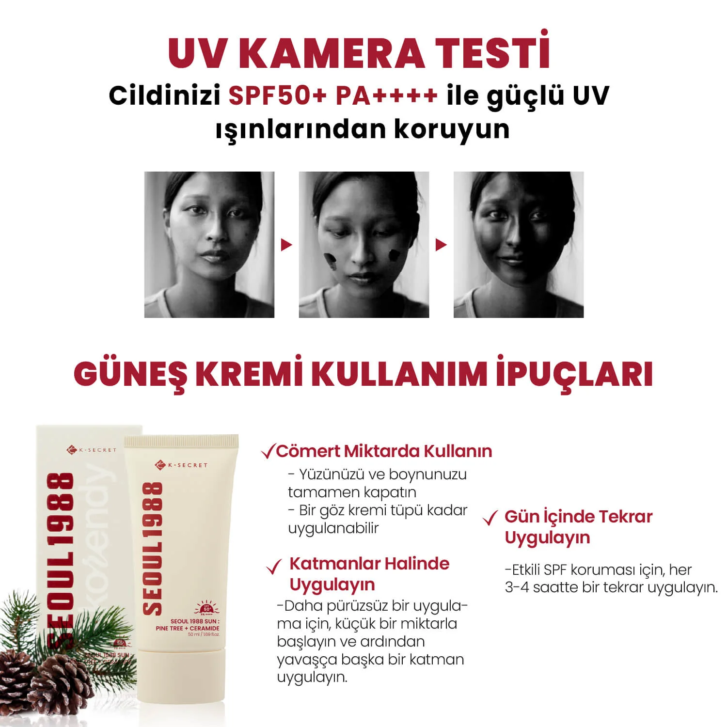 K-Secret - SEOUL 1988 Sun Pine Tree + Ceramide (Çam Özlü ve Seramidli, Koruyucu Bariyer Bakımı Sunan, Anti-Aging Destekli Güneş Kremi SPF 50+ PA++++) 50ml - Image 7