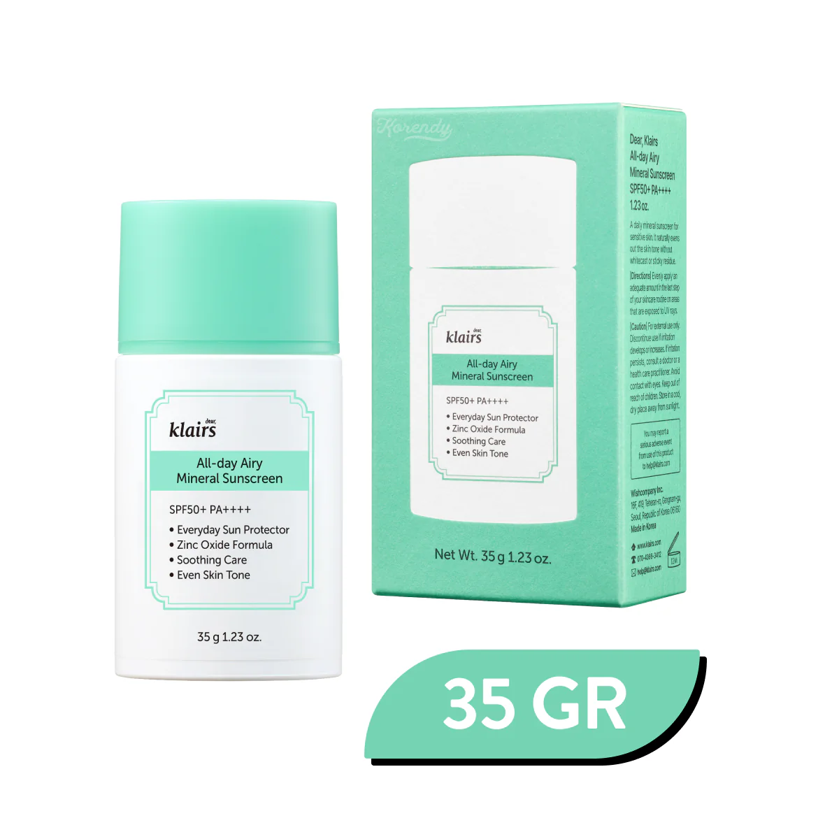 Klairs - All-day Airy Mineral Sunscreen SPF 50+ PA++++ (Ultra Hafif Dokulu Çinko Oksitli Leke Karşıtı Mineral Güneş Kremi) (%25 SKT İndirimli) - Image 2