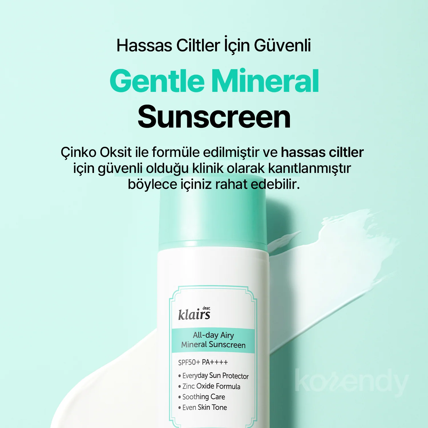 Klairs - All-day Airy Mineral Sunscreen SPF 50+ PA++++ (Ultra Hafif Dokulu Çinko Oksitli Leke Karşıtı Mineral Güneş Kremi) (%25 SKT İndirimli) - Image 4