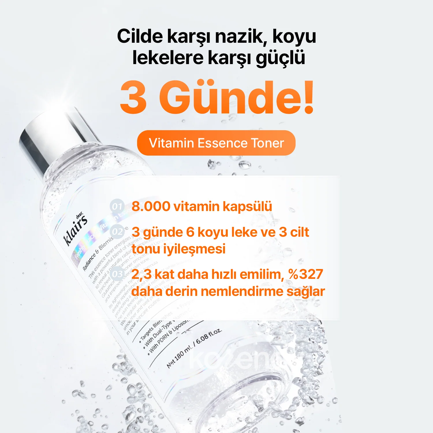 Klairs - Freshly Juiced Vitamin Essence Toner (Koyu Leke Önleyici ve Parlatıcı Çifte C Vitaminli ve Glutatyonlu Esans Tonik) - Image 4