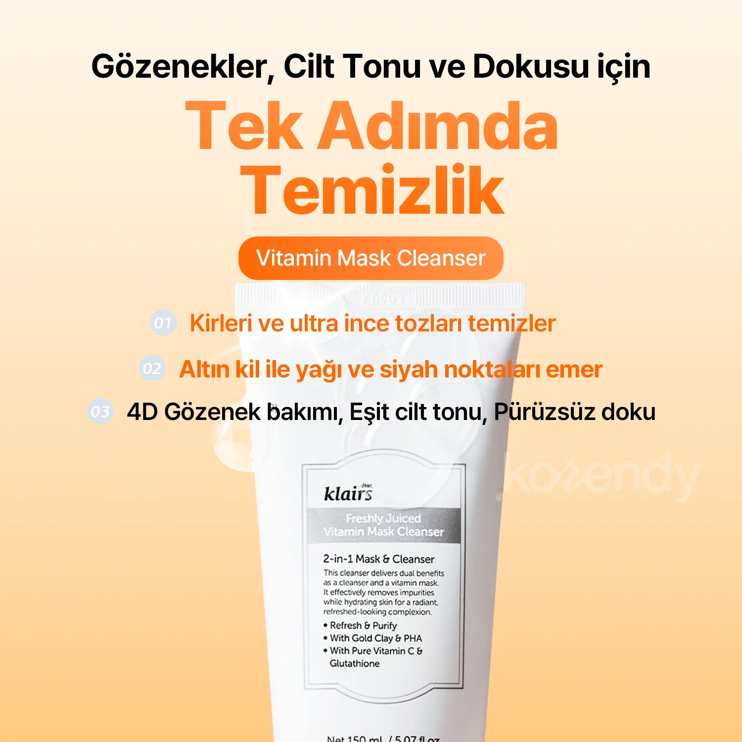 Klairs - Freshly Juiced Vitamin Mask Cleanser (Dört Boyutlu Gözenek Bakımı Sunan C Vitaminli Parlatıcı Maske Temizleyici) - Image 2