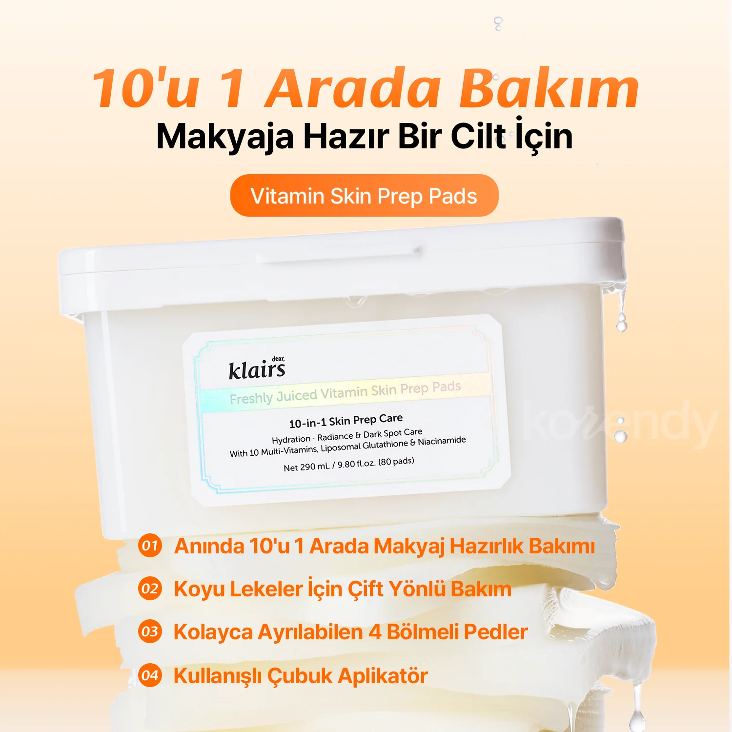 Klairs - Freshly Juiced Vitamin Skin Prep Pads (Koyu Leke Önleyici ve Pürüzsüzlük Koruyucu 10 Çeşit Vitaminli Tonik Ped) - Image 2