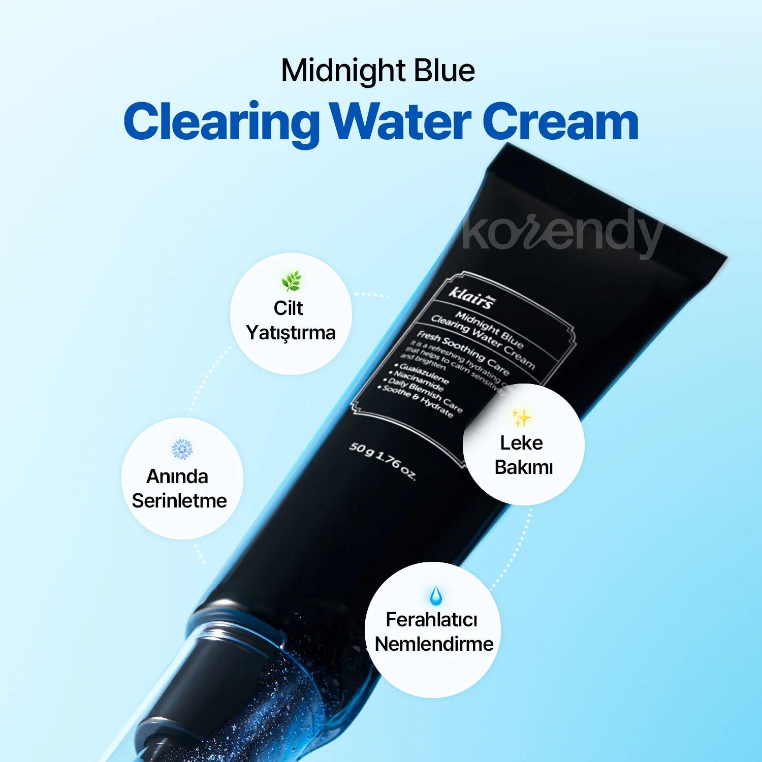 Klairs - Midnight Blue Clearing Water Cream (Leke ve Stres Karşıtı Isı Düşürücü Papatya Sulu Krem) - Image 6