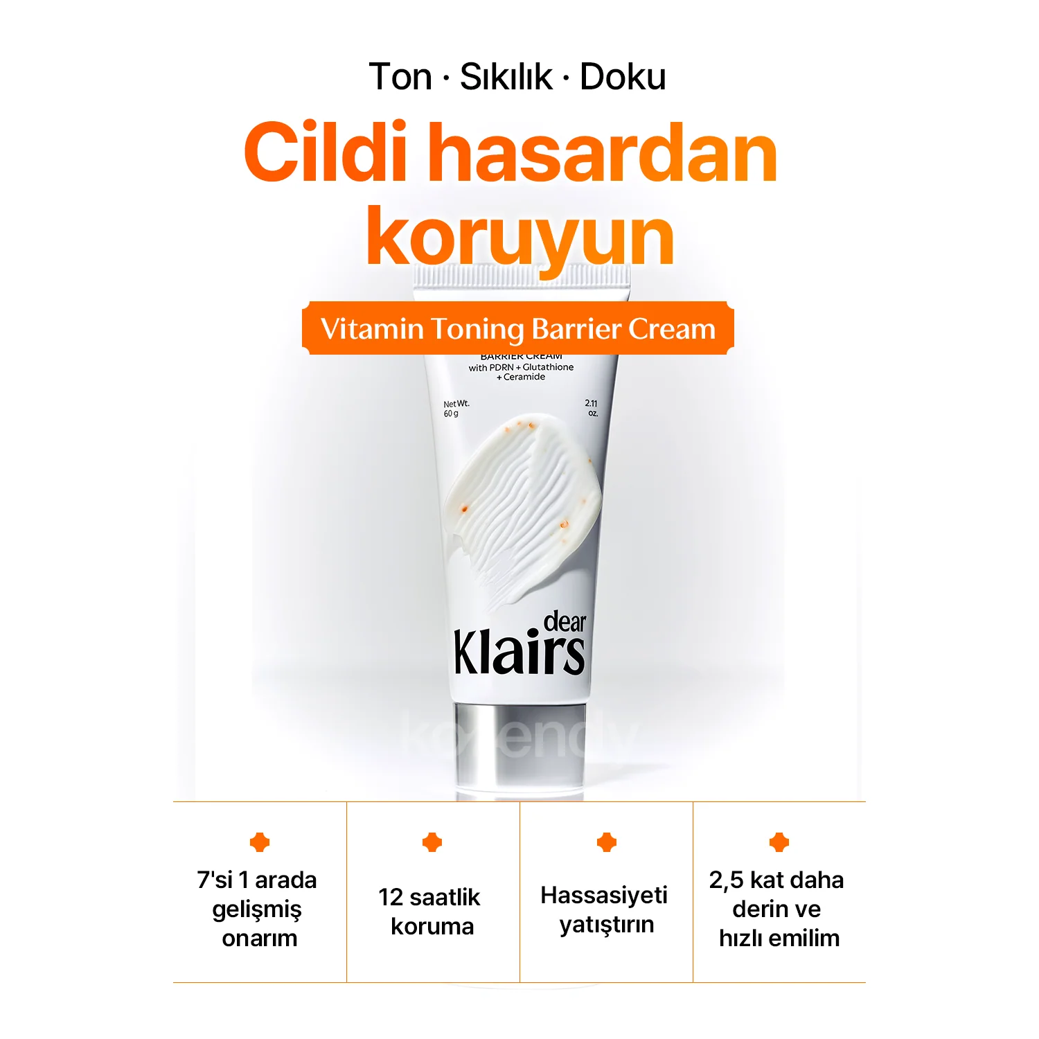 Klairs  - Vitamin Toning Barrier Cream (Cilt Bariyerini Destekleyici Parlatıcı Centella PDRN ve B+C Vitaminli Bariyer Kremi) 60g - Image 2