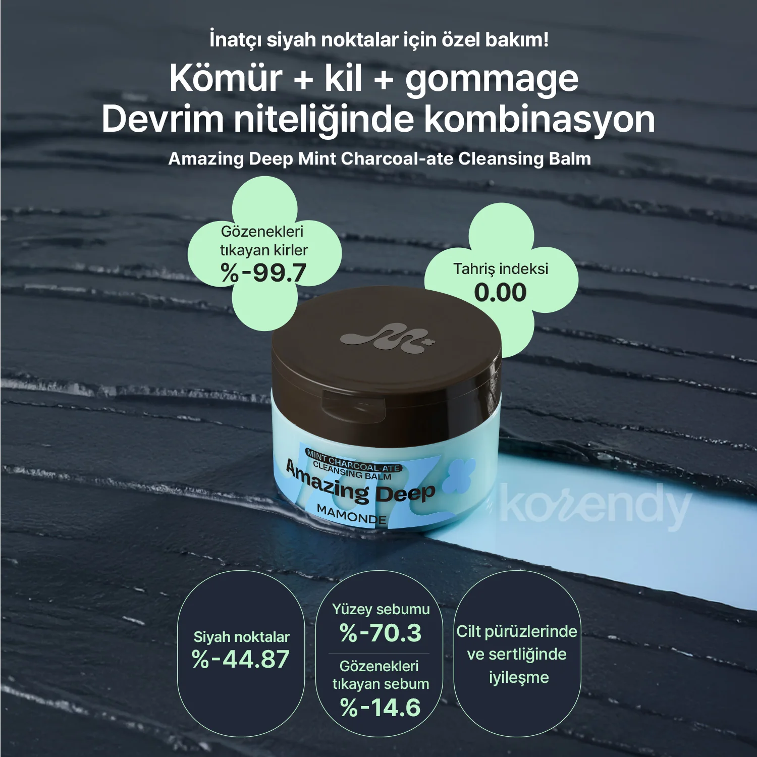 Mamonde - Amazing Deep Mint Charcoal-ate Cleansing Balm (Siyah Nokta ve Gözenek Arındırıcı Nane, Kil & Kömürlü Temizleyici Balm) 90ml - Image 4