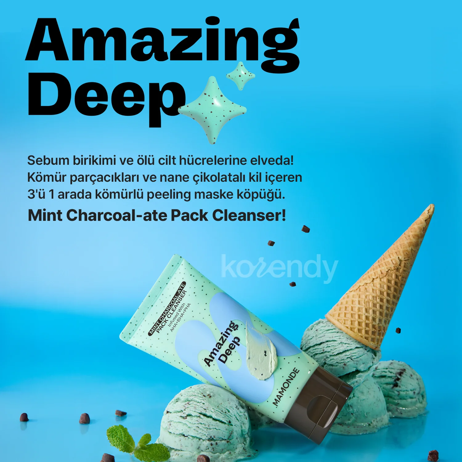 Mamonde - Amazing Deep Mint Charcoal-ate Mask to Foam Cleanser (Gözenek Arındırıcı ve Serinletici Nane & Kömür İçeren Maske-Köpük Temizleyici) 135g - Image 2