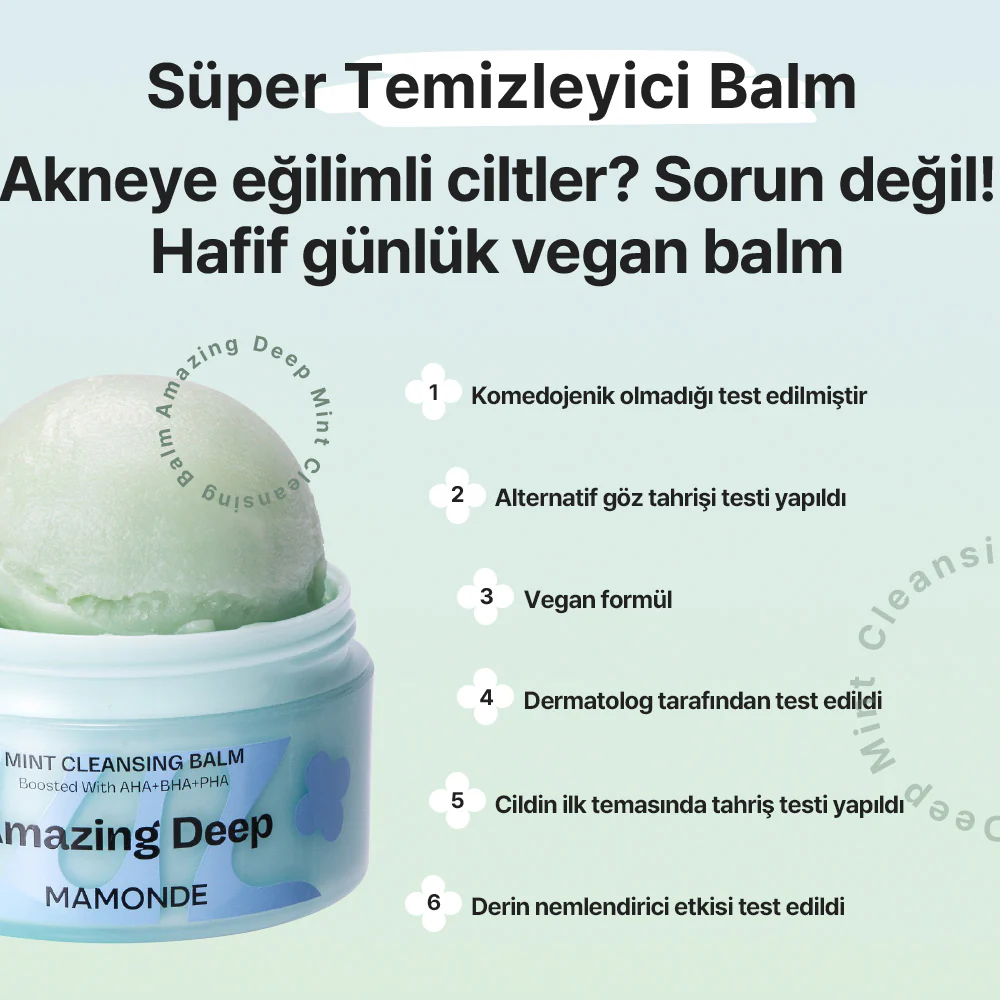 Mamonde - Amazing Deep Mint Cleansing Balm (Siyah Nokta Geniş Gözenek Önleyici AHA BHA PHA İçeren Temizleyici Balm) 90ml - Image 10