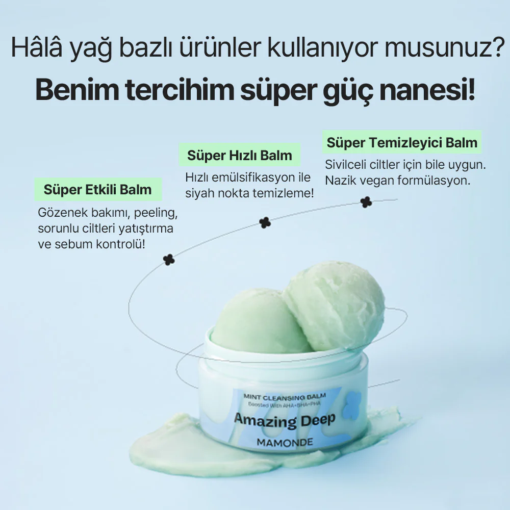 Mamonde - Amazing Deep Mint Cleansing Balm (Siyah Nokta Geniş Gözenek Önleyici AHA BHA PHA İçeren Temizleyici Balm) 90ml - Image 3