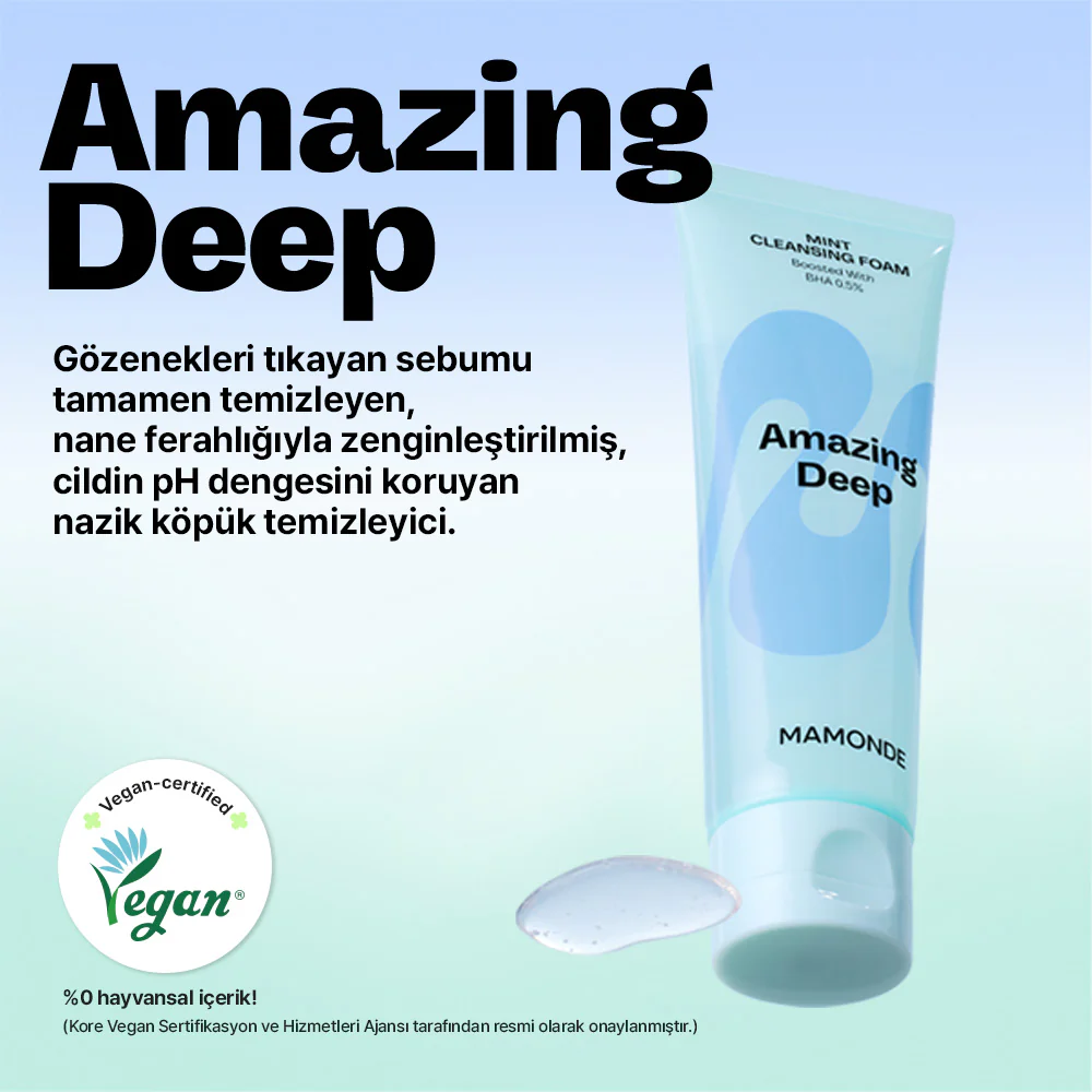 Mamonde - Amazing Deep Mint Cleansing Foam (Geniş Gözenek Önleyici Salisilik Asitli Hafif Alkali Temizleyici) 120ml - Image 2