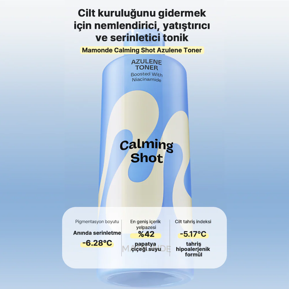 Mamonde - Calming Shot Azulene Toner (Stres ve Isı Düşürücü Sebum Arındırıcı Mavi Azulenli ve Papatya Sulu Tonik) 300ml (%50 İndirimli) - Image 3
