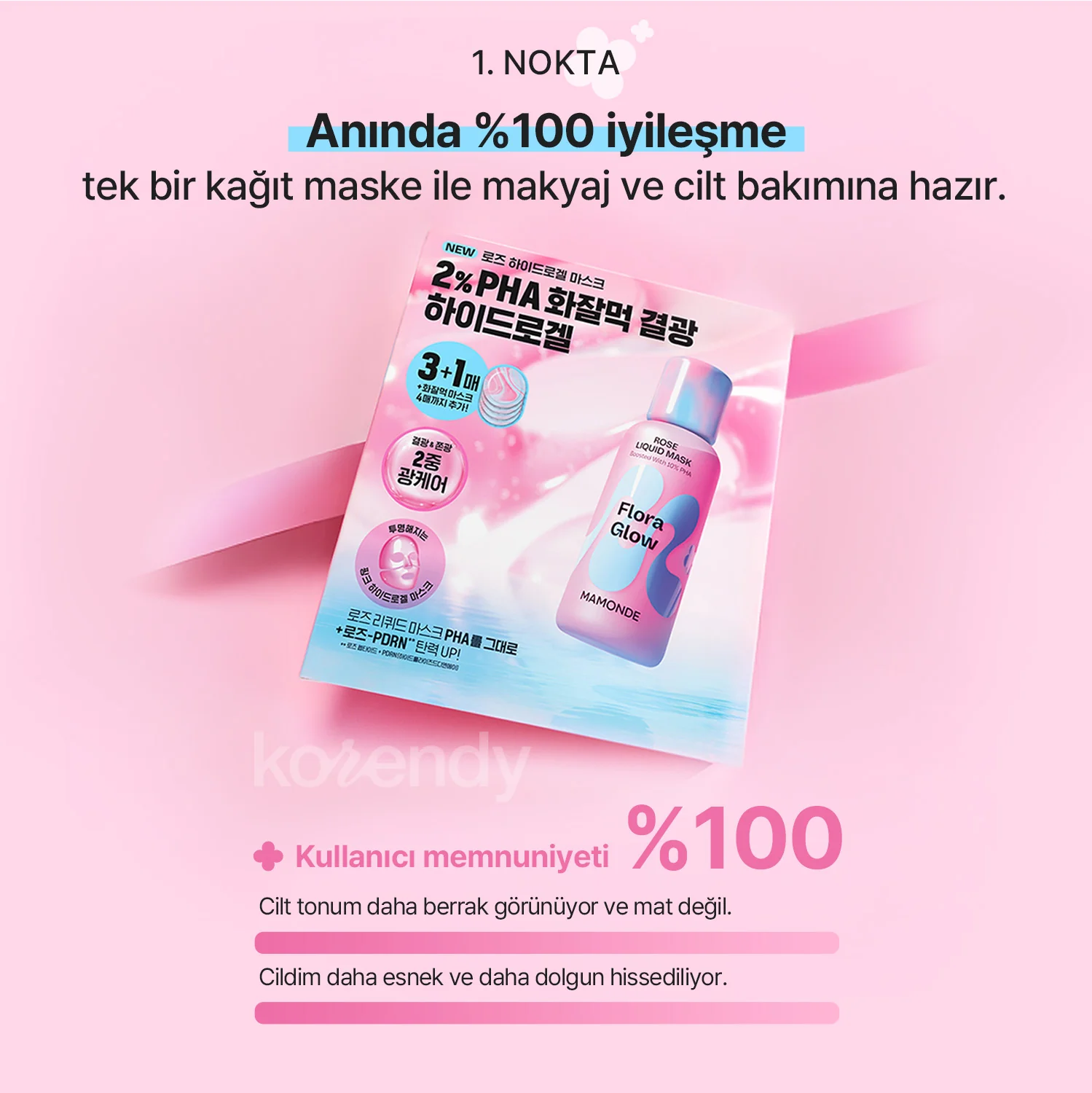 Mamonde - Flora Glow Rose Hydrogel Mask (Pürüzsüzlük Koruyucu ve Işıltı Artırıcı %10 PHA & Gül Peptitli Hidrojel Maske) 42g - Image 9