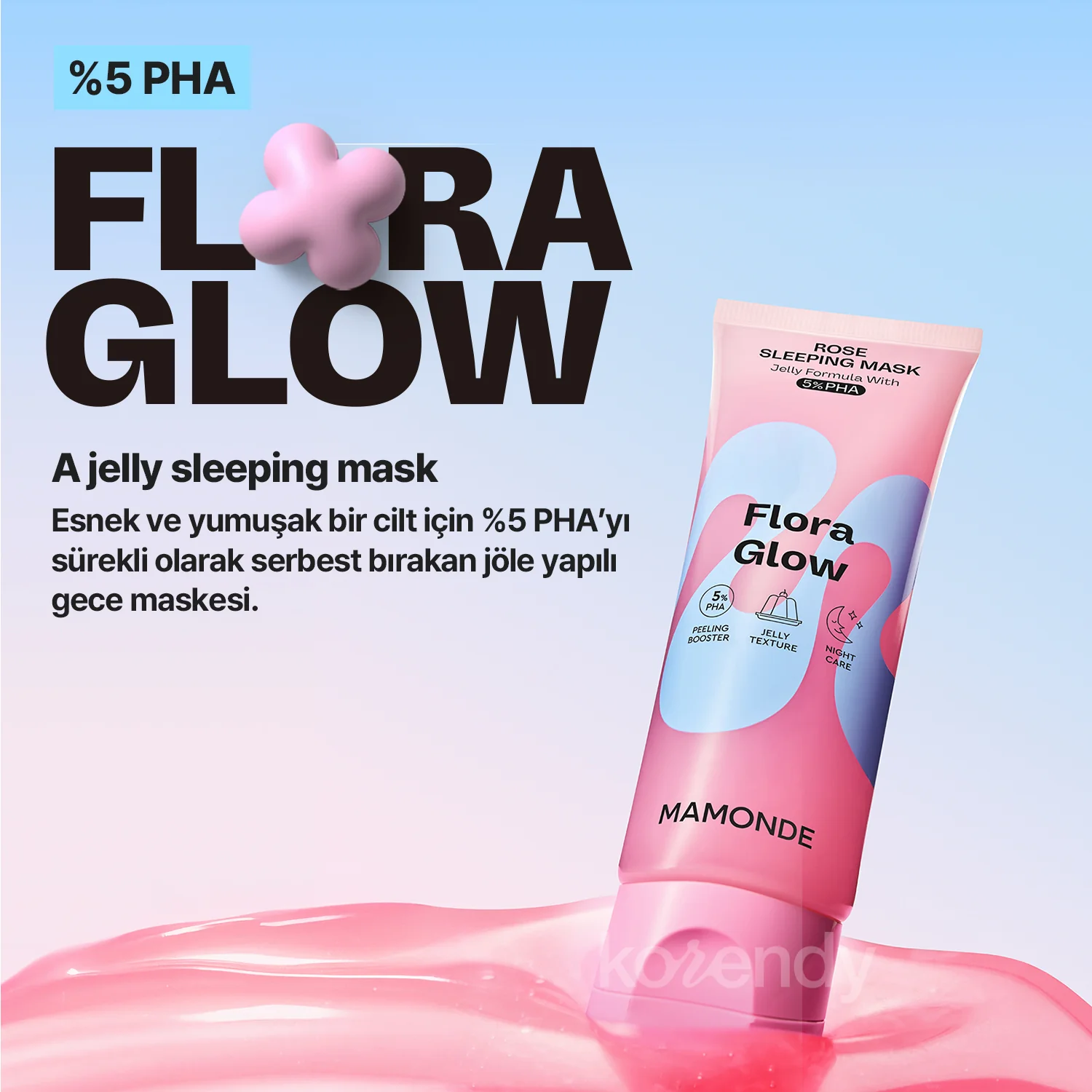 Mamonde - Flora Glow Rose Sleeping Mask (Pürüzsüzlük Koruyucu ve Parlatıcı %5 PHA & Gül PDRN İçeren Jel Uyku Maskesi) 80ml - Image 2