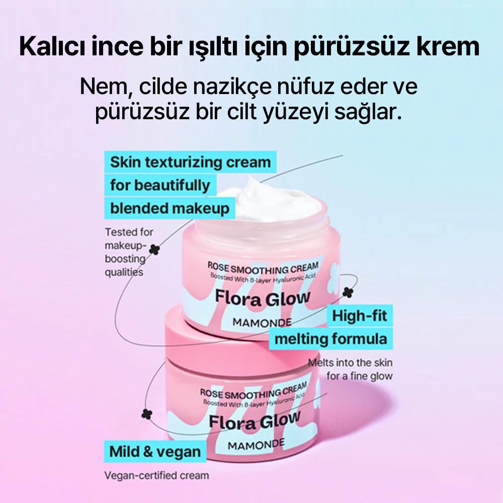 Mamonde - Flora Glow Rose Smoothing Cream (Cildi Pürüzsüz ve Yumuşak Tutan Parlatıcı Gül Peptitli Krem) 50ml - Image 5