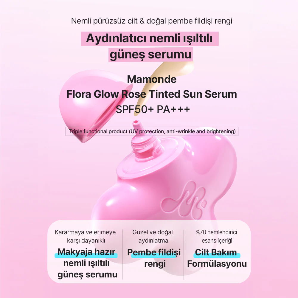 Mamonde - Flora Glow Rose Tinted Sun Serum SPF50+ PA+++ (Ton Eşitleyici Gül Peptitli Güneş Koruyucu) 35ml - Image 3