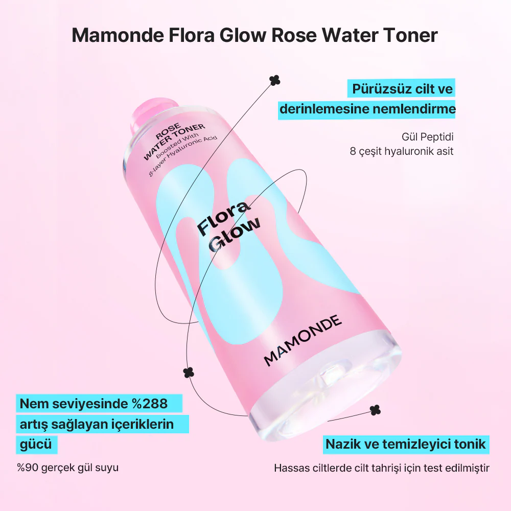 Mamonde - Flora Glow Rose Water Toner (%90 Gül Sulu ve Gül Peptitli Tonik) 300ml - Image 3