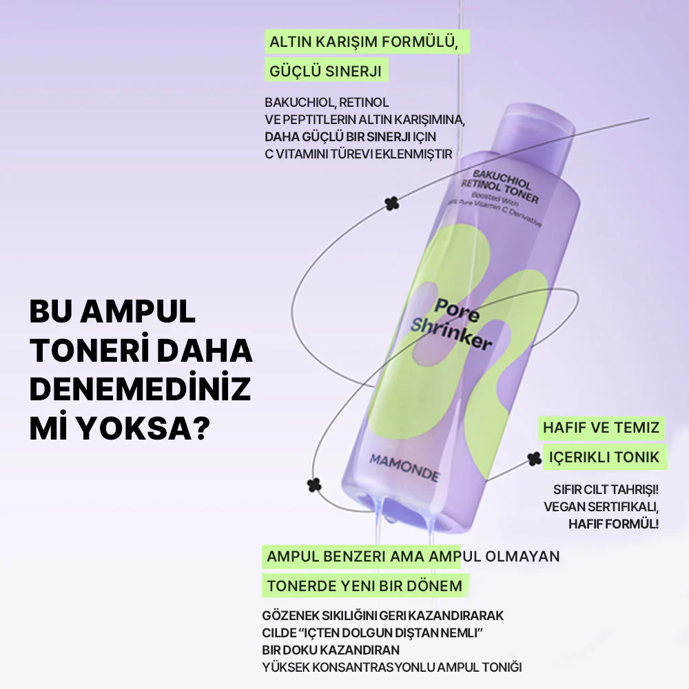 Mamonde - Pore Shrinker Bakuchiol Retinol Toner (Geniş Gözenek Önleyici ve Esneklik Koruyucu Retinollü Tonik) 200ml - Image 5