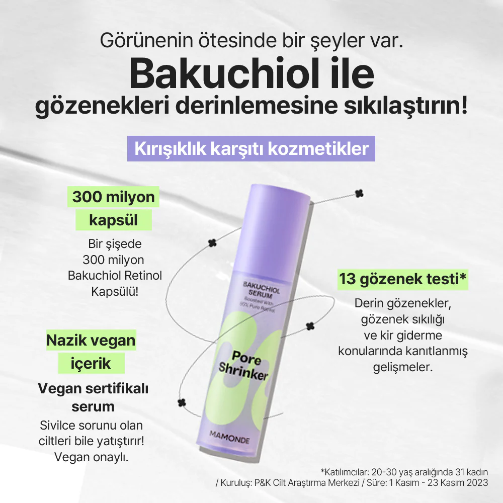 Mamonde - Pore Shrinker Bakuchiol Serum (Geniş Gözenek Önleyici ve Esneklik Koruyucu 300 Milyon Retinollü Serum) 50ml - Image 3