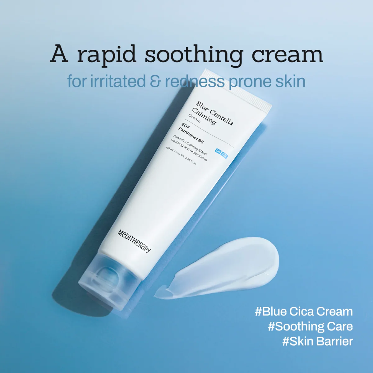 Meditherapy - Blue Centella Calming Cream (Kızarıklık Giderici ve Stres Engelleyici Bariyer Koruyucu Guaiazulene İçeren Mavi Krem) 100ml - Image 3